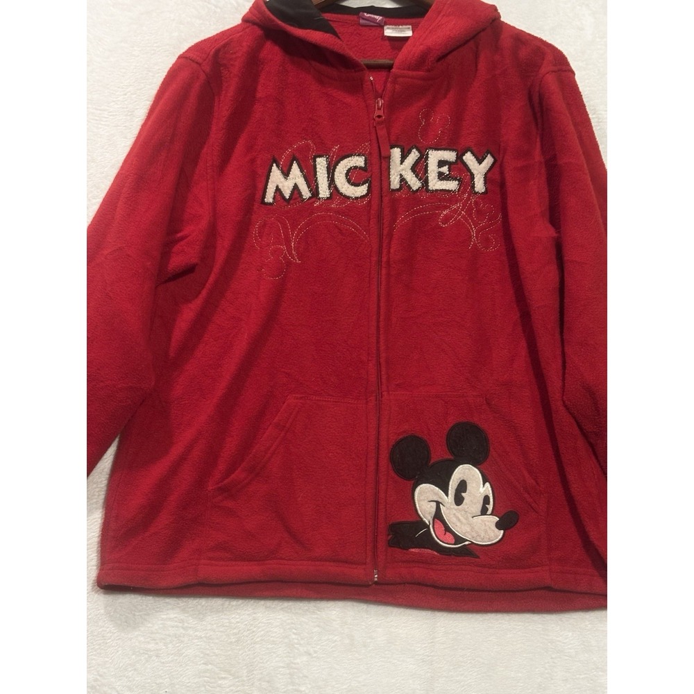 Disney Mickey Mouse Large Red Fleece Zip Up Hooded Jacket Warm